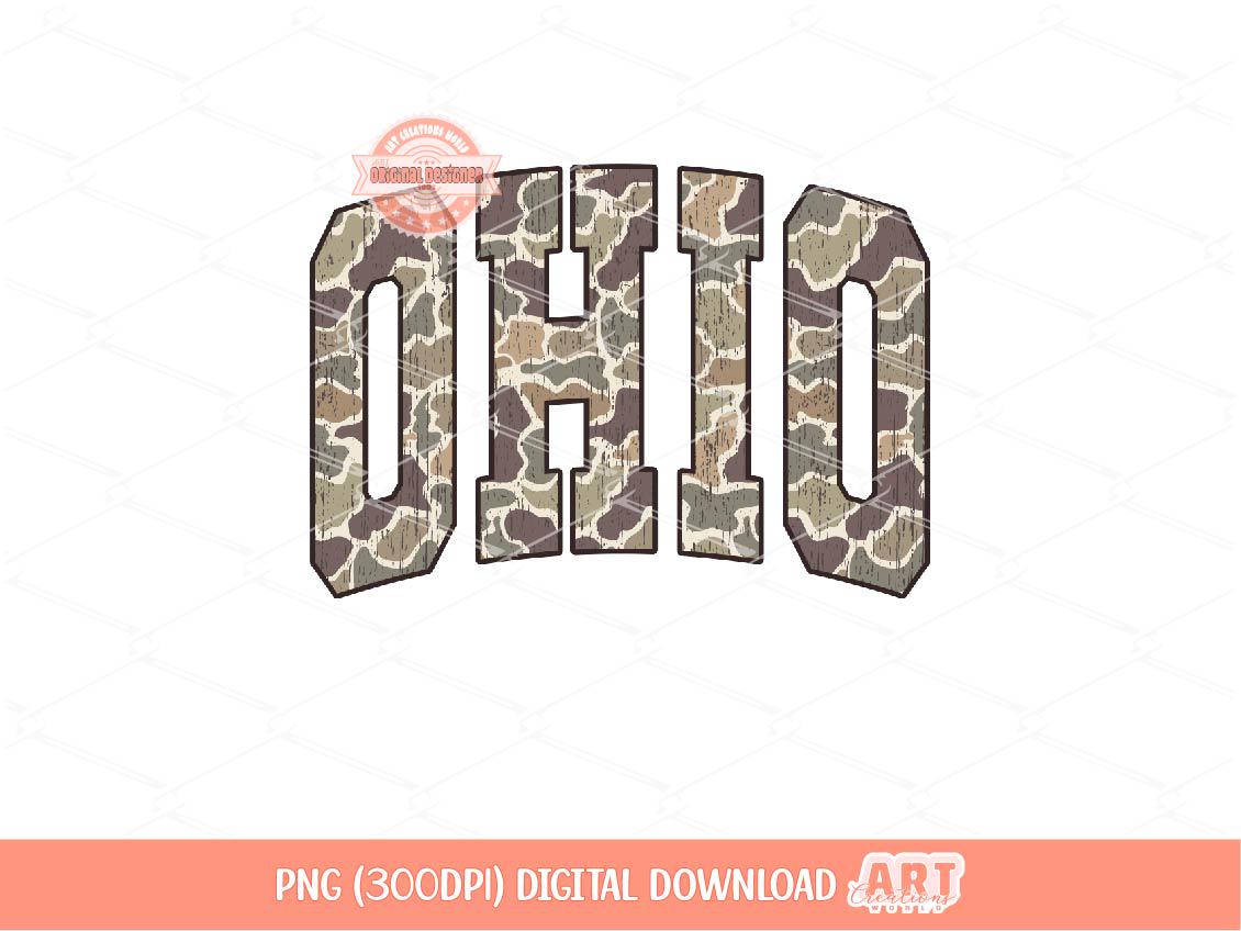 Ohio Grunge Camo PNG: Distressed Varsity Shirt Design (Digital Download)