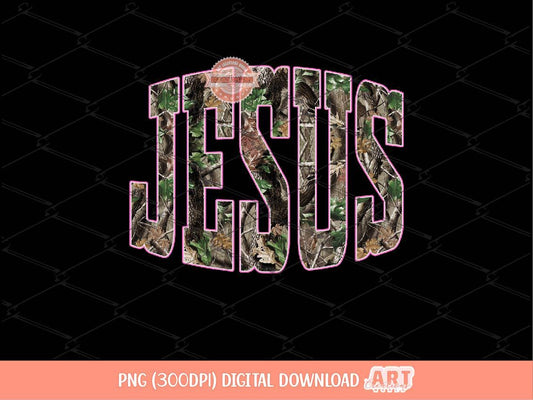 Jesus Forest Camo PNG, Realistic Camouflage Christian Sublimation Shirt Design (Digital Download)