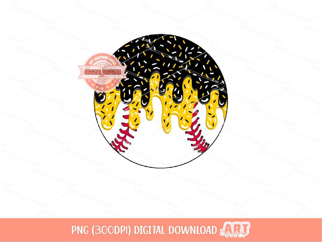 Drip Baseball PNG, Black Gold Ice Cream Baseball Sublimation Design, Sprinkles Game Day Shirt