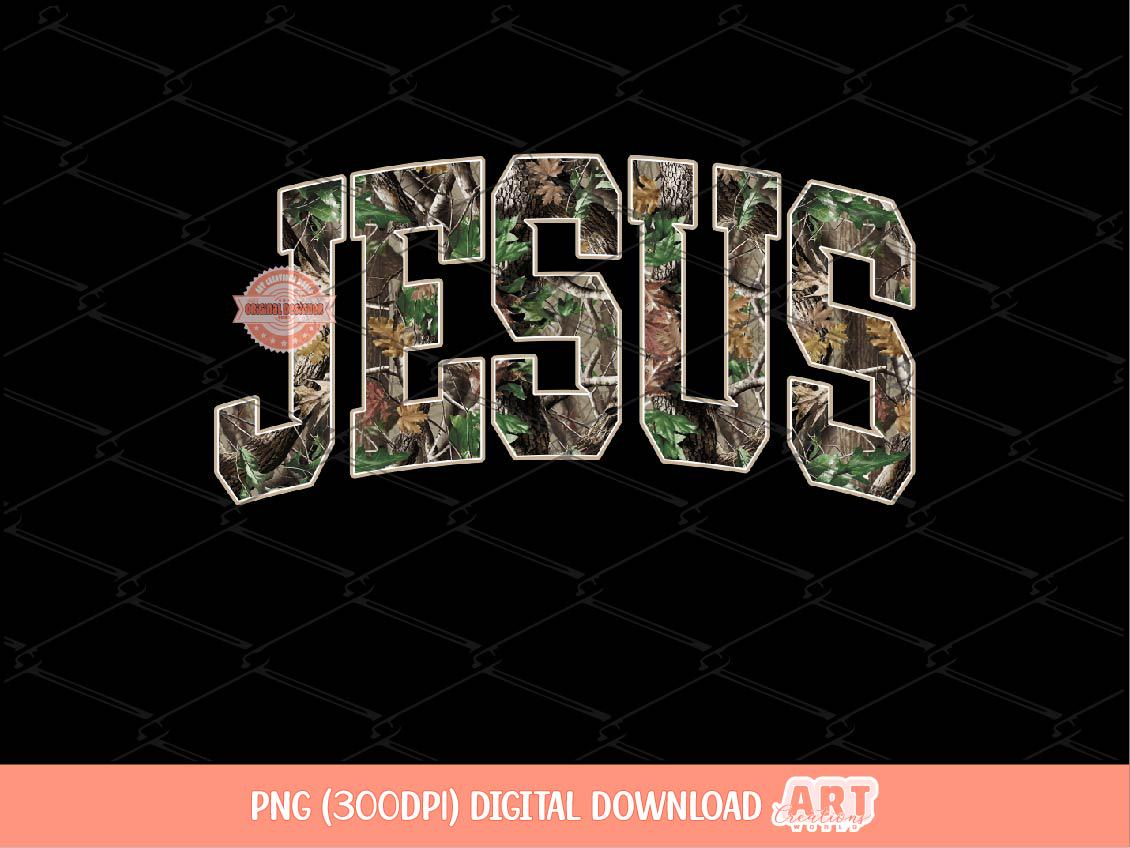 Jesus Forest Camo PNG, Realistic Camouflage Tree Sublimation Shirt Design (Digital Download)