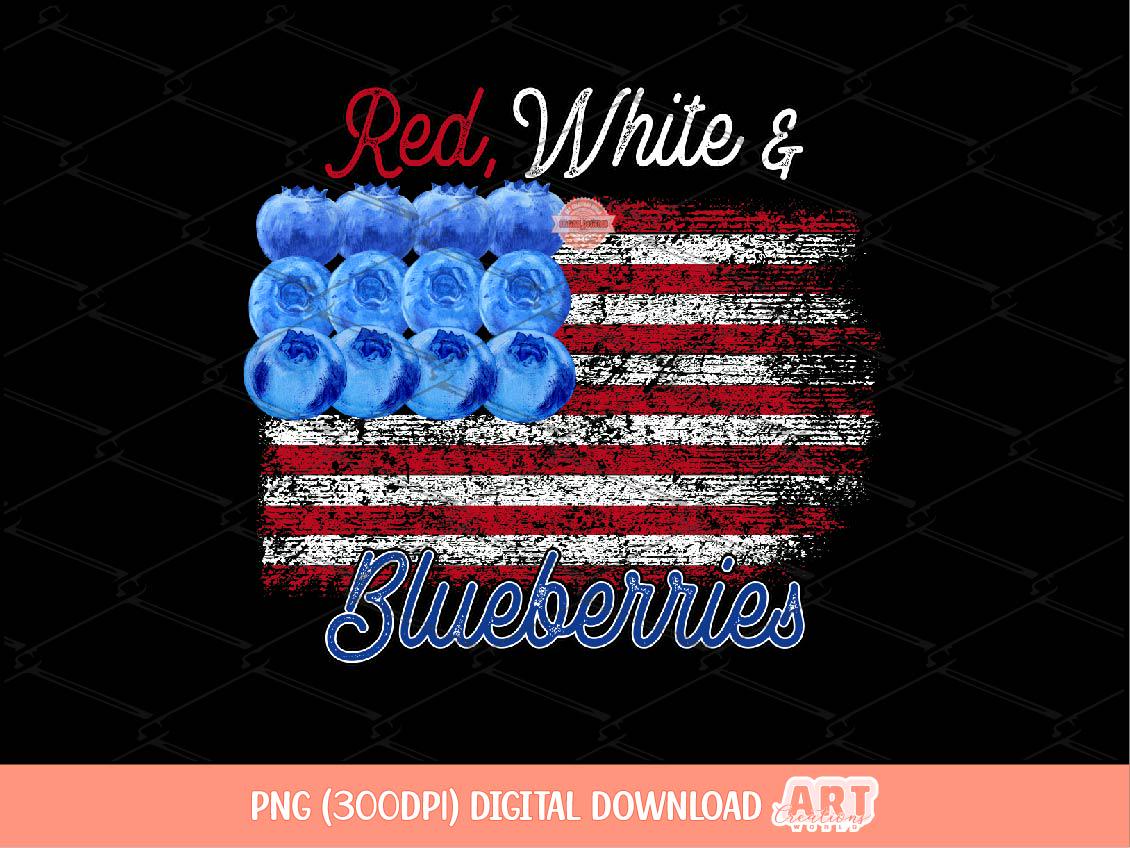 Red White and Blueberries Flag PNG, USA freedom Preppy Patriotic Shirt Design Digital Download