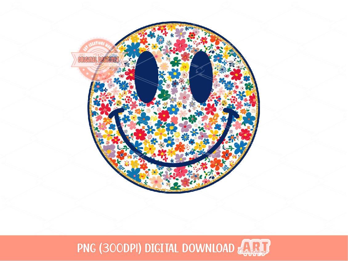 Floral Smiley Face PNG, Preppy smile Sublimation shirt Design