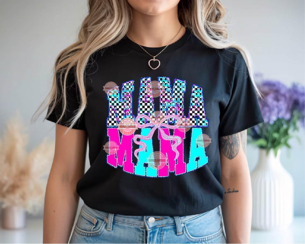 Mama Bright Checkered PNG, Neon Design Sublimation Preppy Mom Shirt (Digital Download)