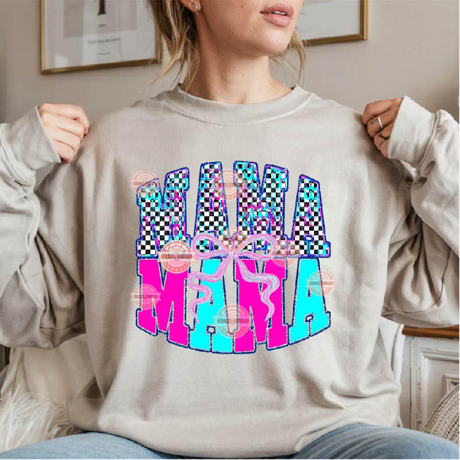 Mama Bright Checkered PNG, Neon Design Sublimation Preppy Mom Shirt (Digital Download)
