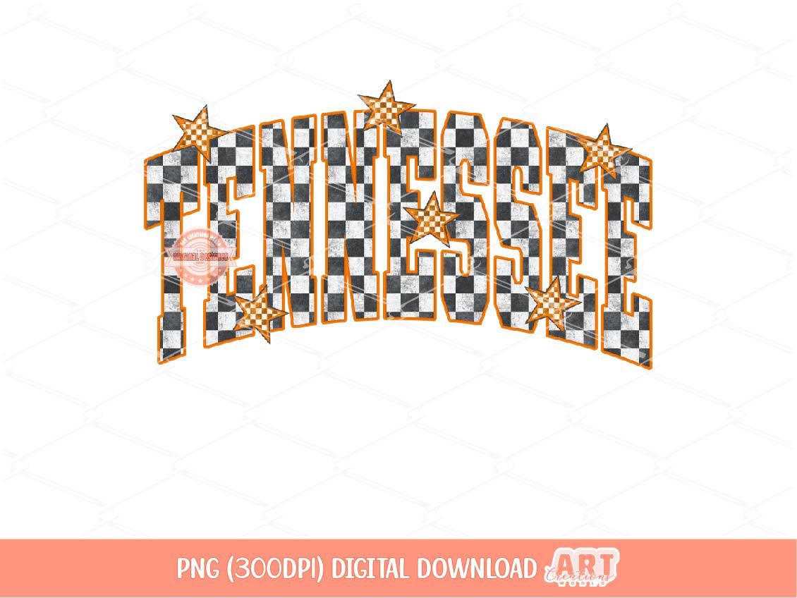 Tennessee Grunge Checkered PNG, Retro Orange Stars Varsity TN Sublimation Shirt Design (Digital Download)