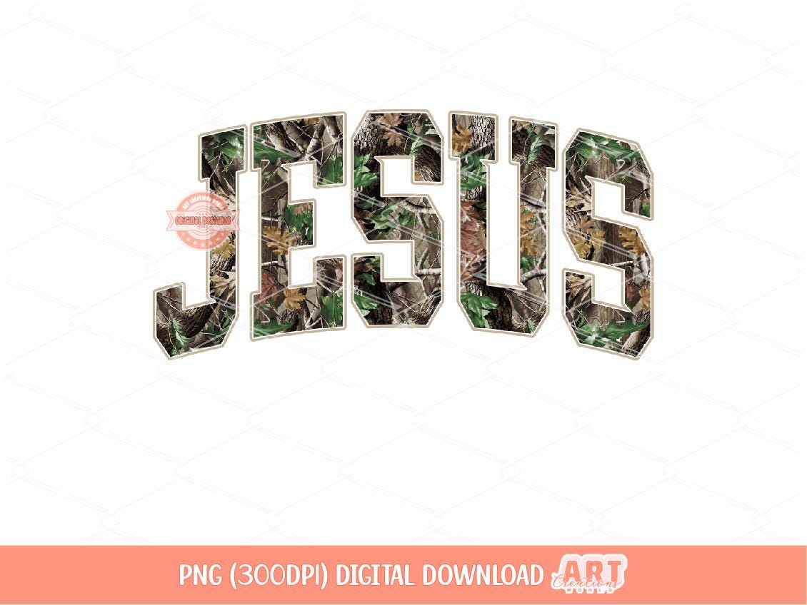 Jesus Forest Camo PNG, Realistic Camouflage Tree Sublimation Shirt Design (Digital Download)