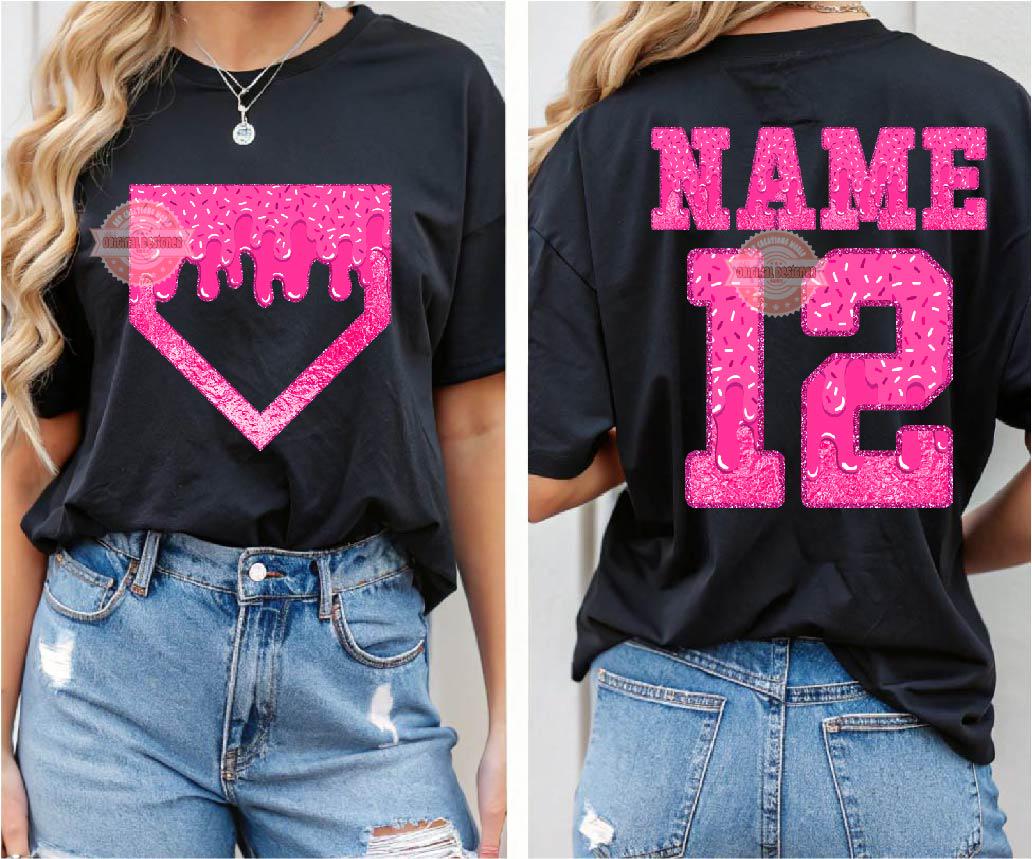 Pink Drippy Ice Cream Alphabet Home Plate PNG Bundle, Baseball Letters & Numbers Clipart (Digital Download)