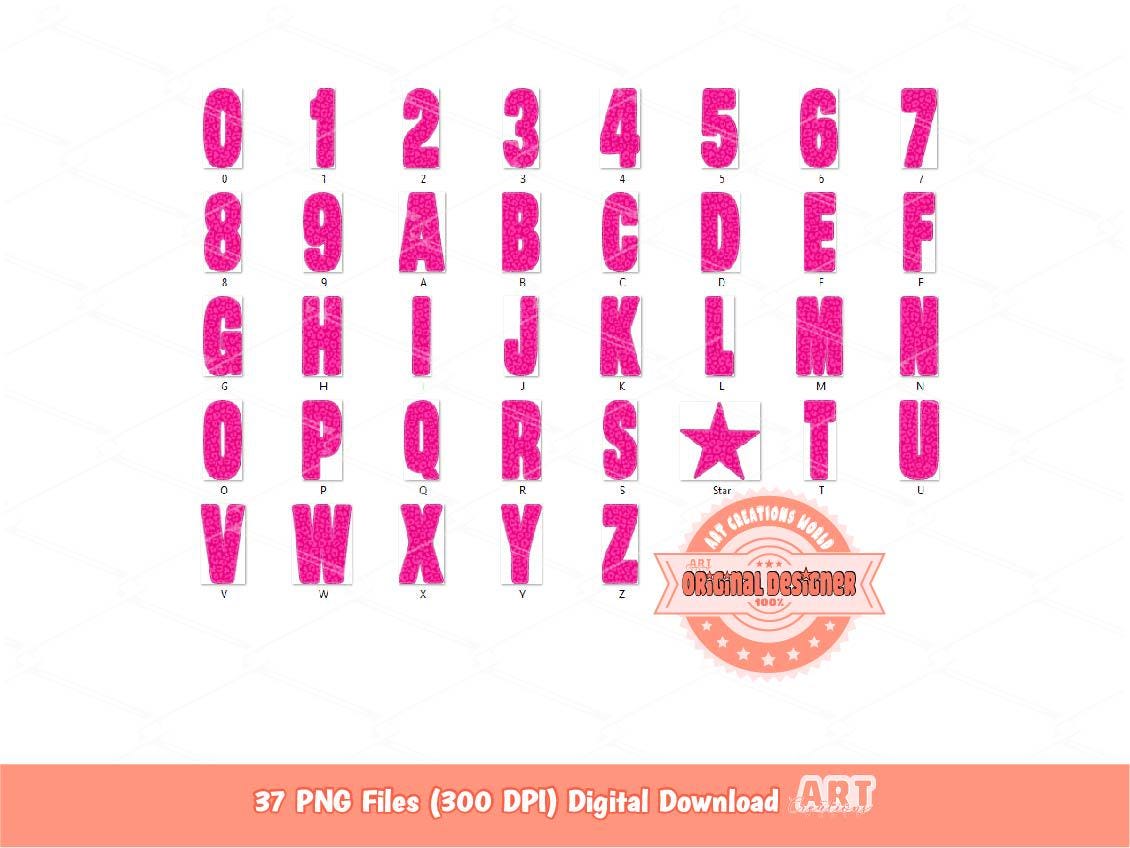 Pink Leopard Alphabet PNG Bundle (Digital Download)