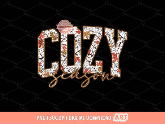 Cozy Season Fall Camo PNG, Autumn Vibes Sublimation Shirt Design (Digital Download)