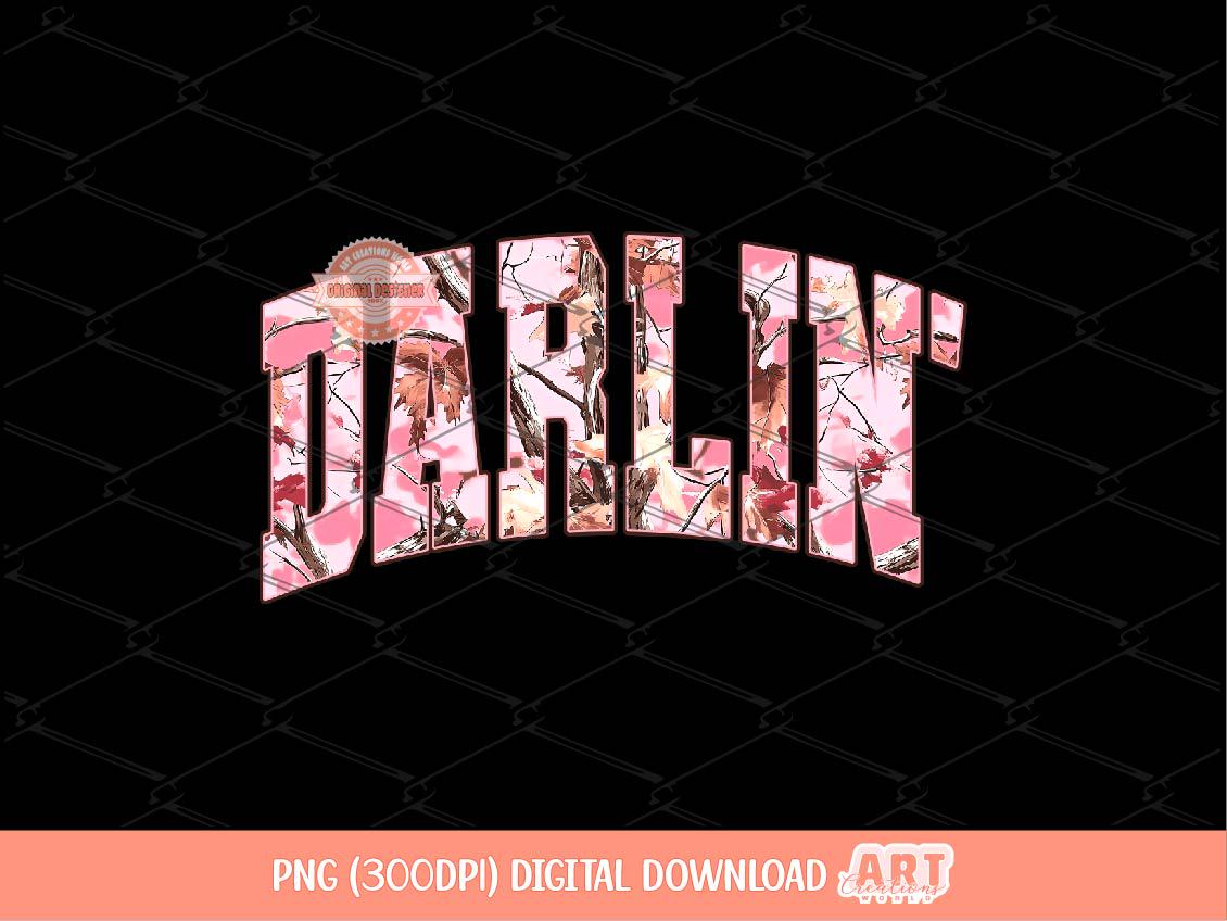 Darlin Pink Camo PNG, Arched Western Cowgirl Shirt Design (Digital Download)