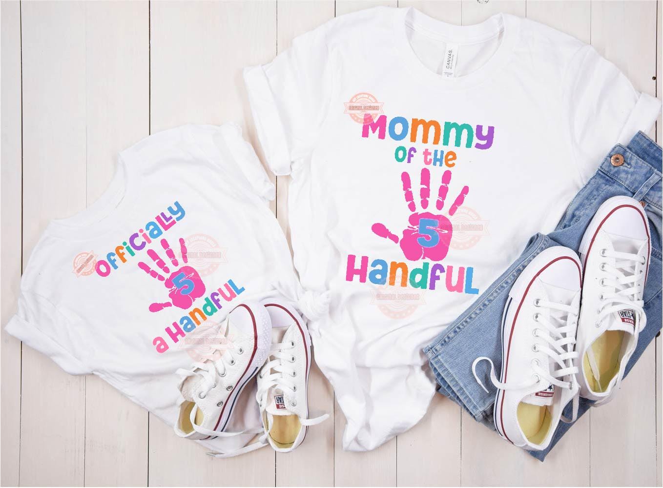 Officially A Handful 5th Birthday PNG Bundle, Matching Family Birthday Girl Shirt Design (Digital Download)