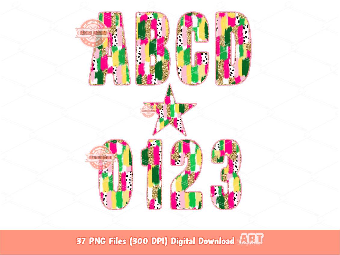 Colorful Brushstroke Alpha PNG, Preppy Letters & Numbers Clipart (Digital Download)