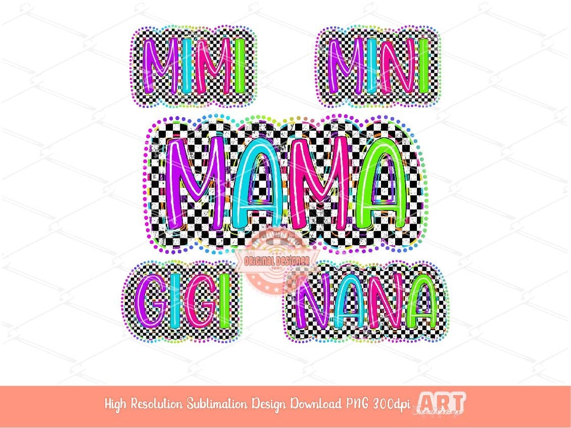 Mama Mini PNG Bundle, Bright Checkered Mom gigi nana Sublimation Shirt Design