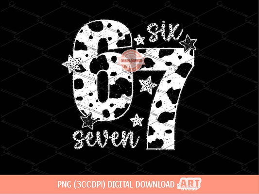 Six Seven PNG, Funny Meme 6 7 Cow Print Sublimation Shirt Design Digital Download