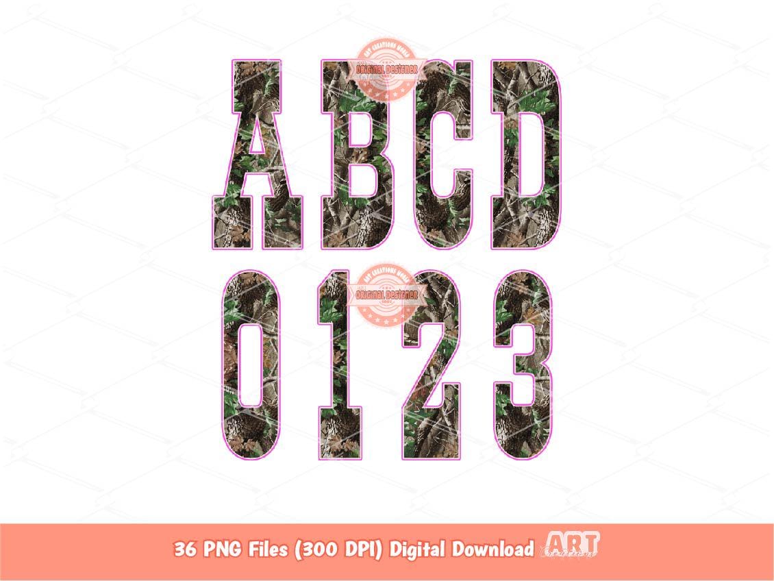 Forest Camo Western Alphabet PNG: Hunting Military Letters & Numbers Clipart (Digital Download)
