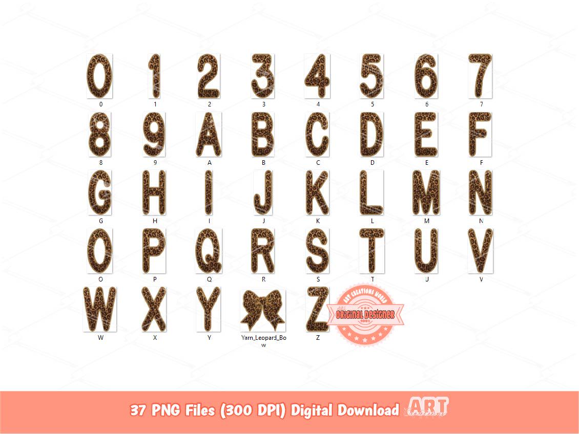 Faux Yarn Leopard Alphabet PNG, Cheetah Print Wild Knitted Letters & Numbers Clipart (Digital Download)