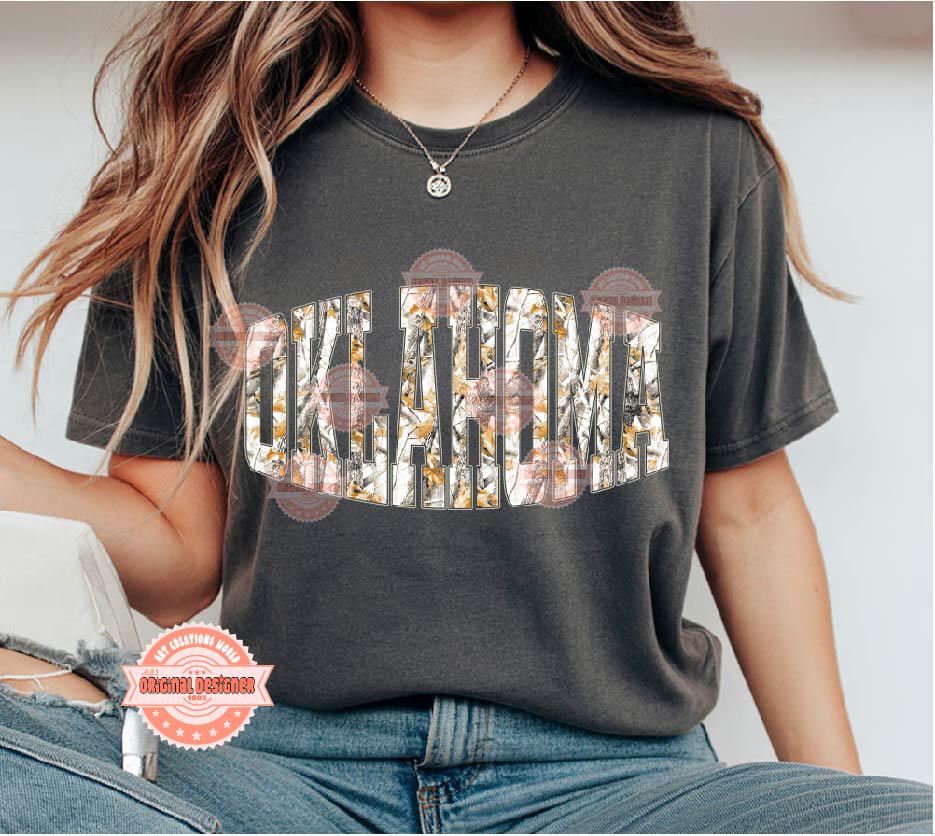 Oklahoma Gray Camo PNG, Camouflage Leaves Sublimation Shirt Design (Digital Download)