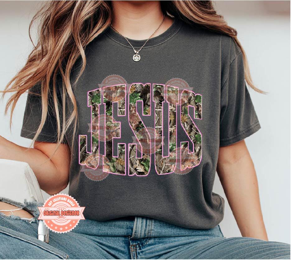 Jesus Forest Camo PNG, Realistic Camouflage Christian Sublimation Shirt Design (Digital Download)