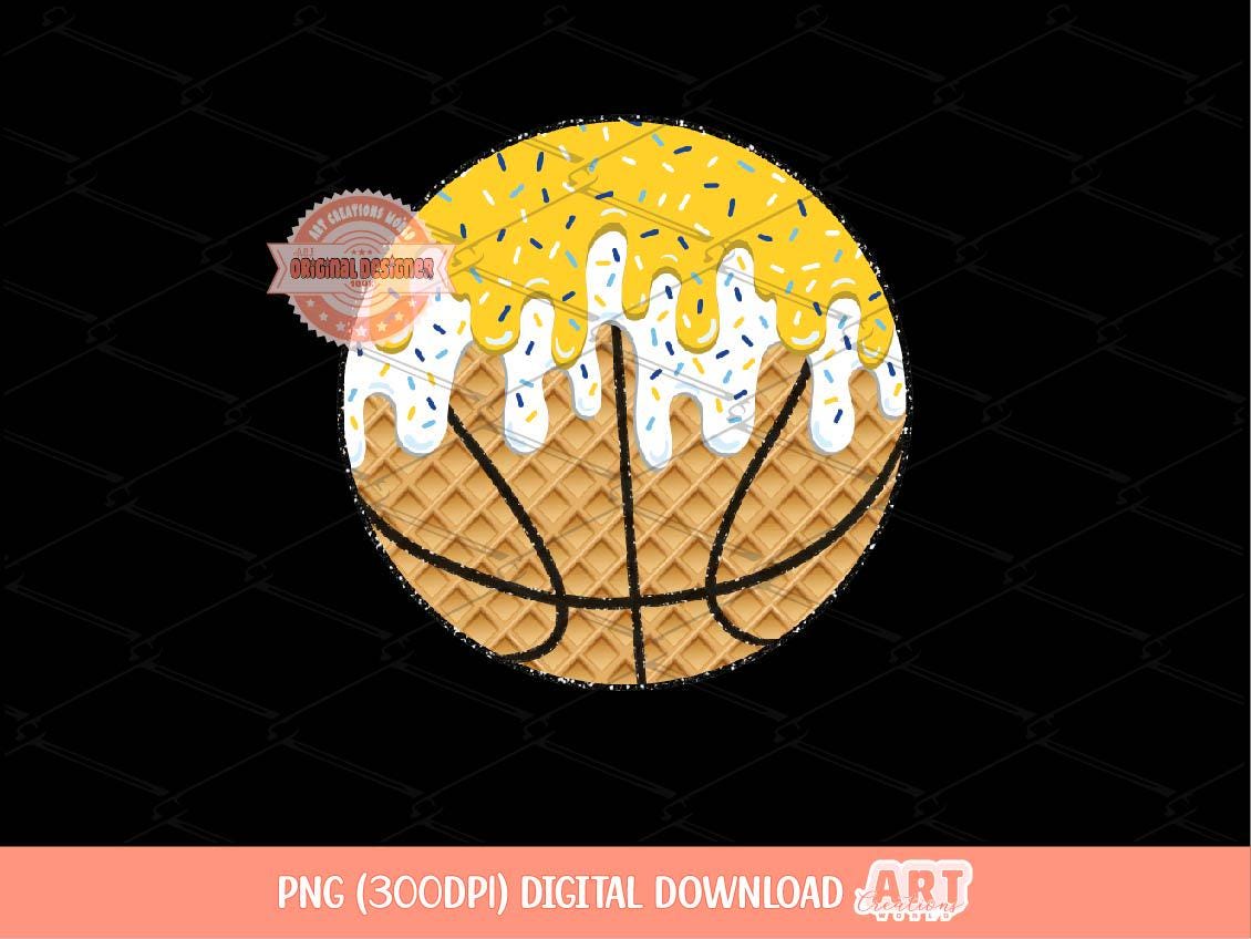 Gold White Drip Basketball PNG, Ice Cream Waffle Sports Game day Clipart