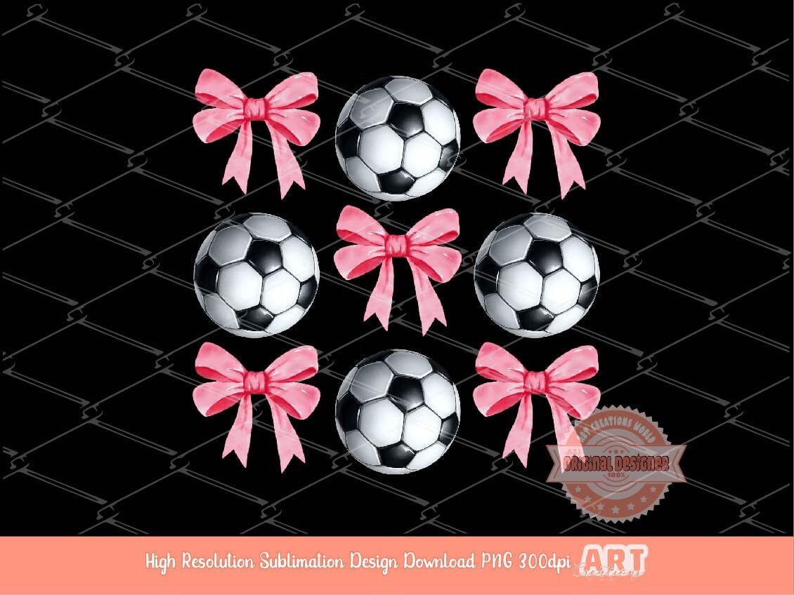 Coquette Soccer PNG, Preppy Pink Bows Sports Sublimation Shirt Design (Digital Download)