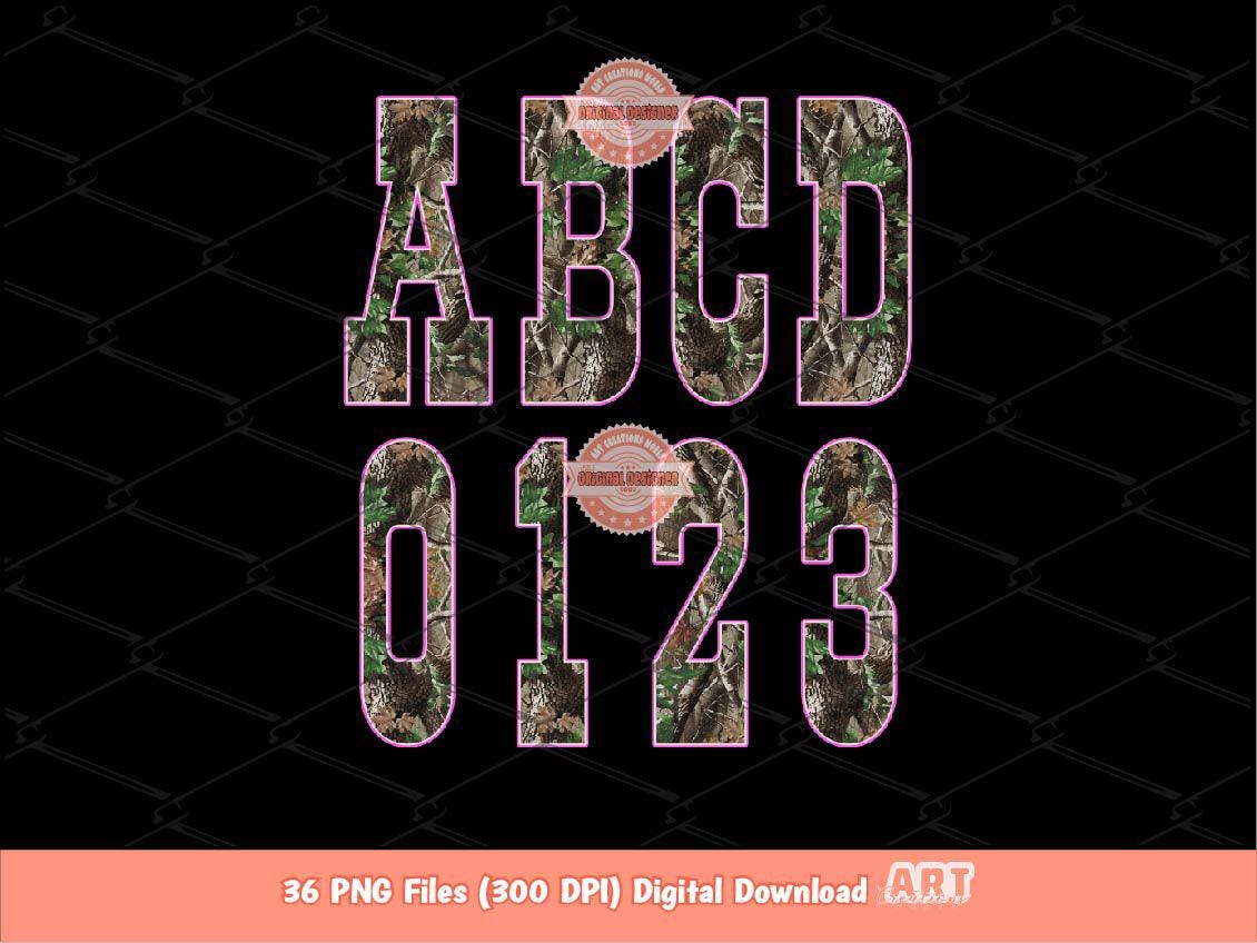 Forest Camo Western Alphabet PNG: Hunting Military Letters & Numbers Clipart (Digital Download)