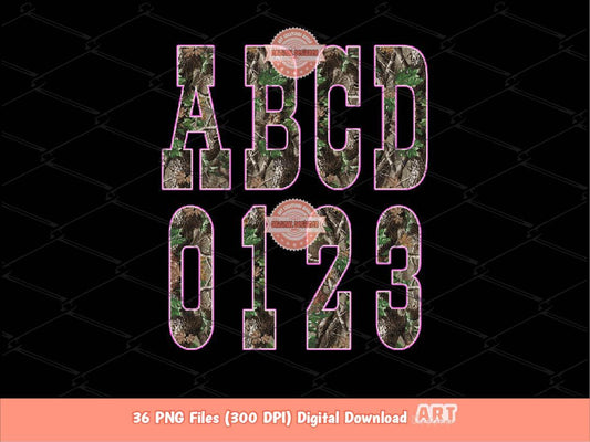 Forest Camo Western Alphabet PNG: Hunting Military Letters & Numbers Clipart (Digital Download)