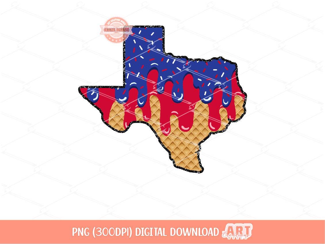 Texas Ice Cream Drip PNG, Drippy Red and Navy Sublimation shirt Design (Digital Download)