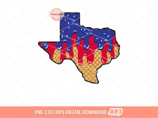 Texas Ice Cream Drip PNG, Drippy Red and Navy Sublimation shirt Design (Digital Download)