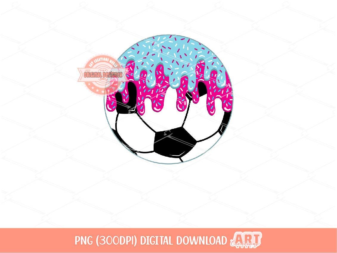 Pink Blue Drip Soccer PNG, Drippy Ice Cream Waffle Cone Sports Ball Clipart