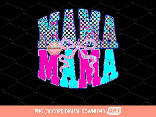 Mama Bright Checkered PNG, Neon Design Sublimation Preppy Mom Shirt (Digital Download)