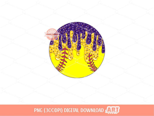 Purple Gold Drip Softball Ball PNG: Drippy Ice cream Sports Clipart (Digital Download)