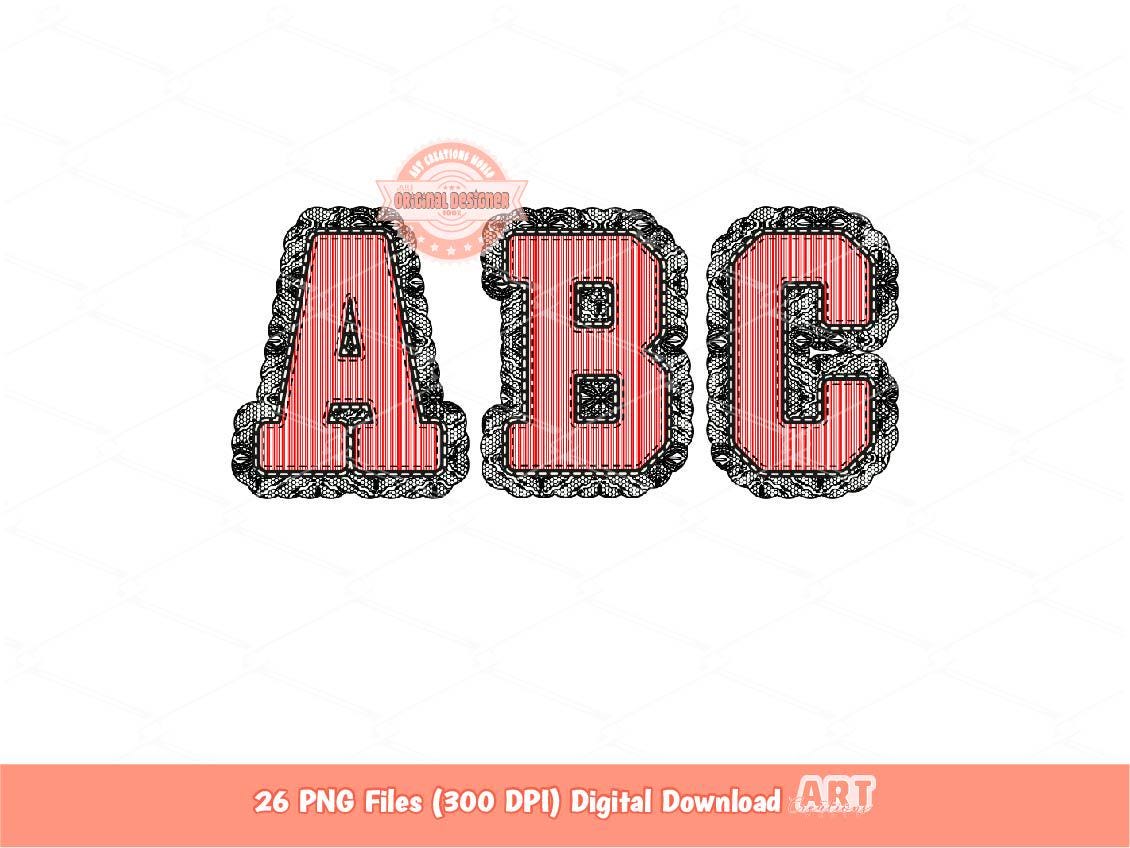 Seersucker Lace Alphabet PNG: Stitched School Letters Clipart (Digital Download