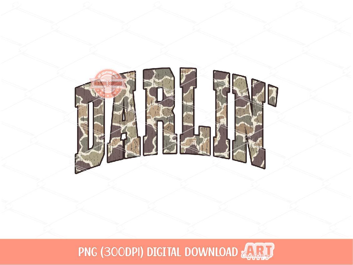 Darlin Grunge Camo PNG, Retro Camouflage Sublimation Western Shirt Design (Digital Download)