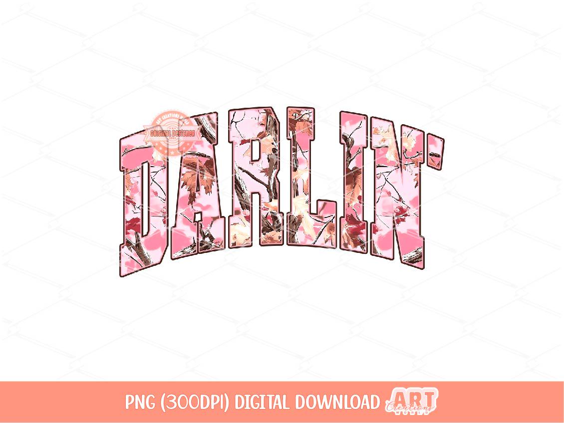 Darlin Pink Camo PNG, Arched Western Cowgirl Shirt Design (Digital Download)