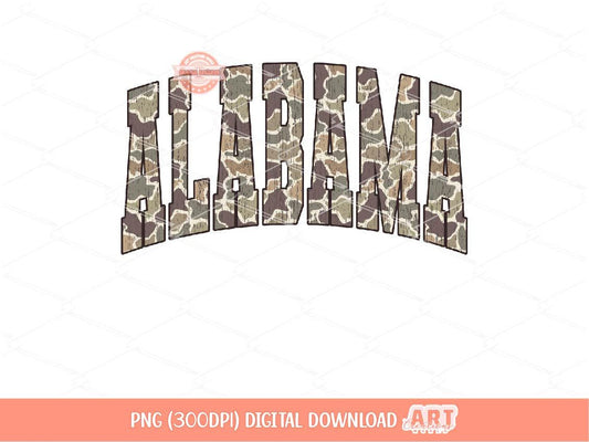 Alabama Grunge Camo PNG: Distressed Varsity Shirt Design (Digital Download)