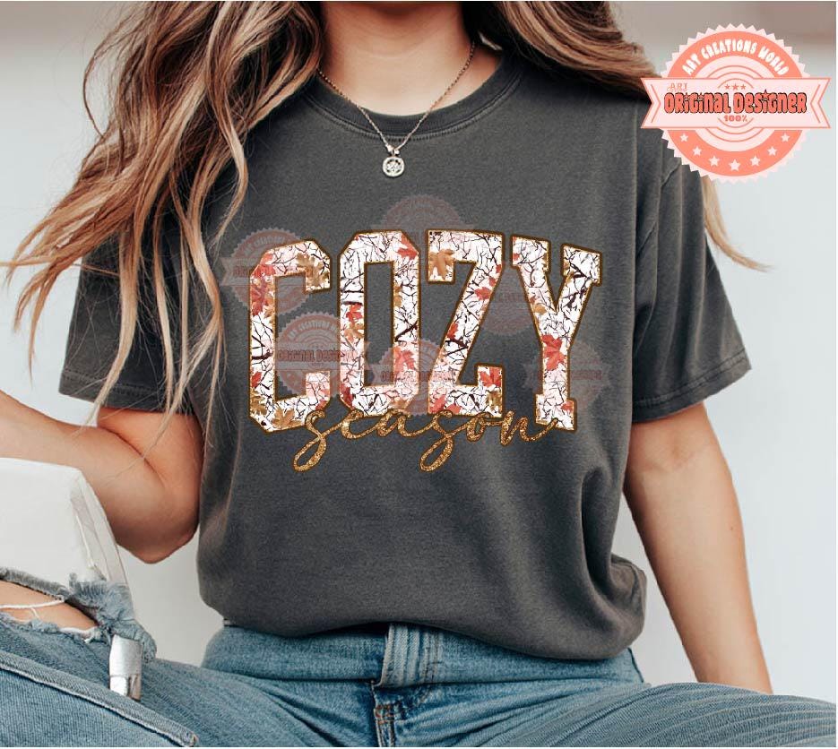 Cozy Season Fall Camo PNG, Autumn Vibes Sublimation Shirt Design (Digital Download)