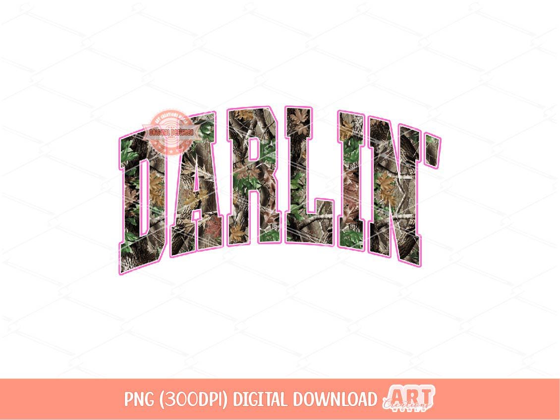Darlin' Forest Camo PNG, Realistic Camouflage Sublimation Cowgirl Shirt Design (Digital Download)