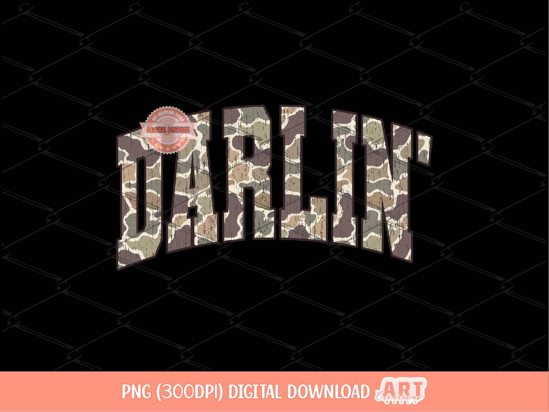 Darlin Grunge Camo PNG, Retro Camouflage Sublimation Western Shirt Design (Digital Download)