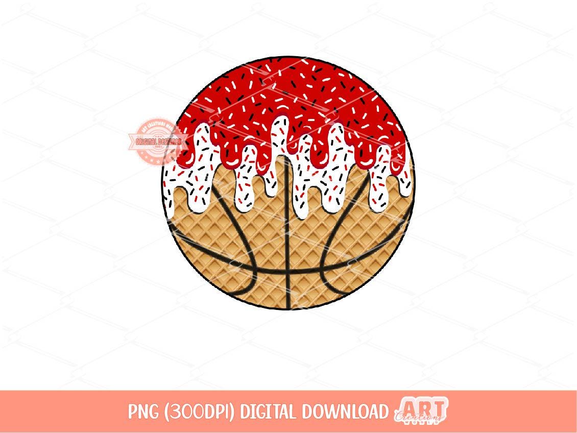 Red White Drip Basketball PNG: Ice Cream Waffle Cone Sports Clipart (Digital Download)