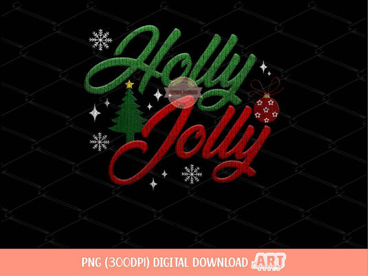 Holly Jolly PNG, Faux Yarn Christmas Sublimation Shirt Design (Digital Download)