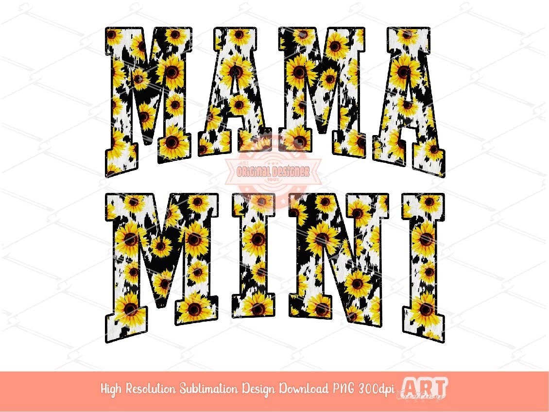 Mama Mini Sunflower Cow Print PNG, Matching Mommy and me Western Shirt Design