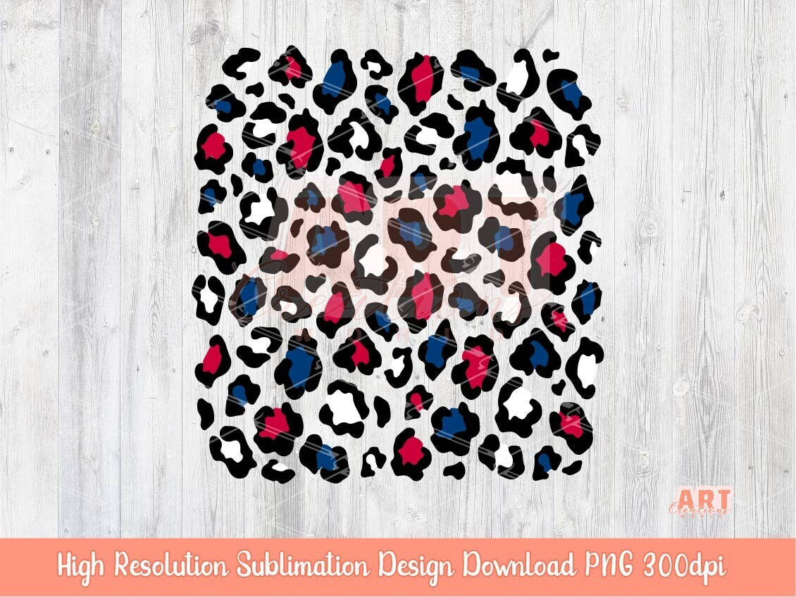 4th of July Leopard Print PNG, Red, White & Navy Blue Cheetah background clipart