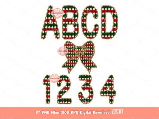 Faux Yarn Christmas Alphabet PNG, Red Green Knitted Letters & Numbers Clipart (Digital Download)