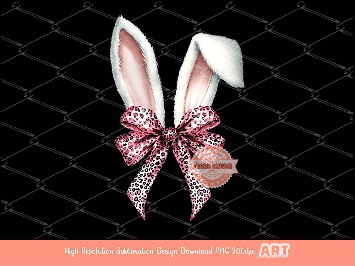 Coquette Bunny Ears PNG, Pink Leopard Bow Easter Shirt Design (Digital Download)