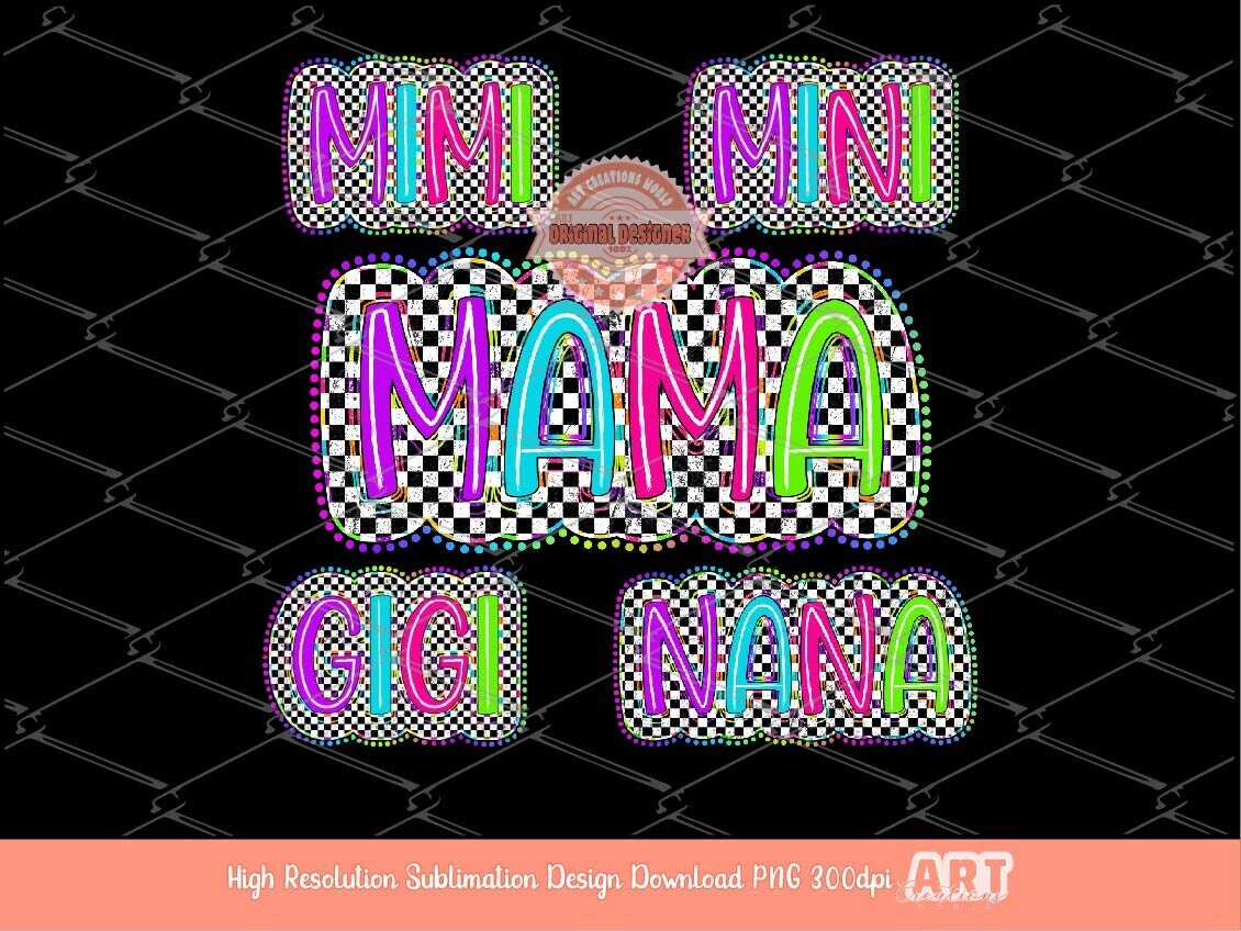 Mama Mini PNG Bundle, Bright Checkered Mom gigi nana Sublimation Shirt Design
