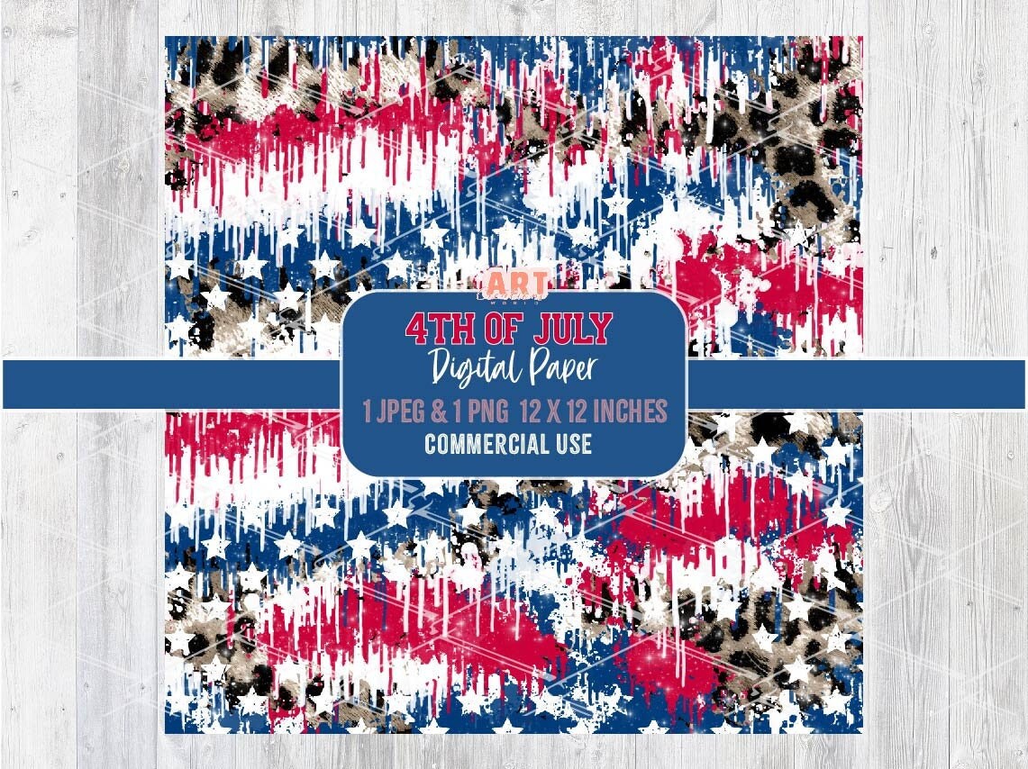 Dripping 4th of July Leopard Digital Paper, Red Navy white Stars Patriotic Texture JPEG
