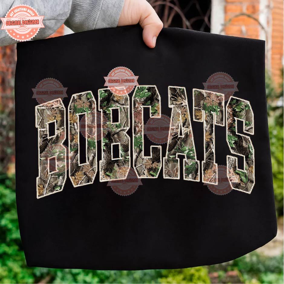 Bobcats Forest Camo PNG, Realistic Camouflage Tree School Mascot Sublimation Shirt Design