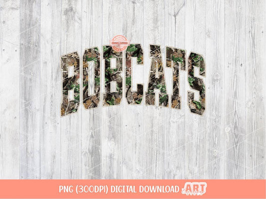 Bobcats Forest Camo PNG, Realistic Camouflage Tree School Mascot Sublimation Shirt Design