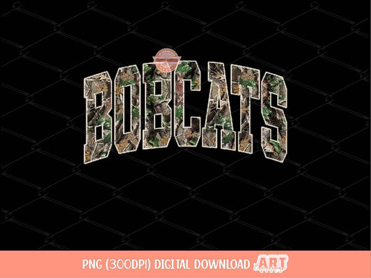 Bobcats Forest Camo PNG, Realistic Camouflage Tree School Mascot Sublimation Shirt Design
