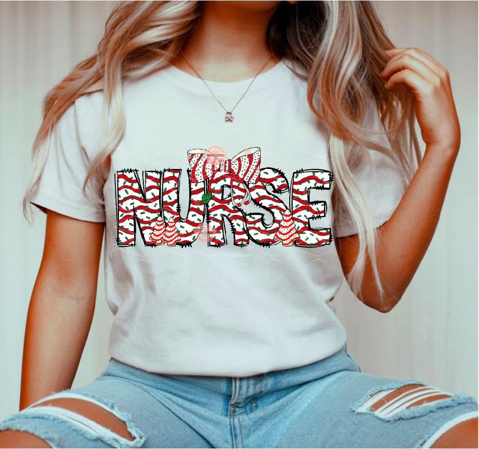 Nurse Christmas Tree Cake PNG, Coquette Stethoscope bow Sublimation Nurse Shirt Design Digital Download